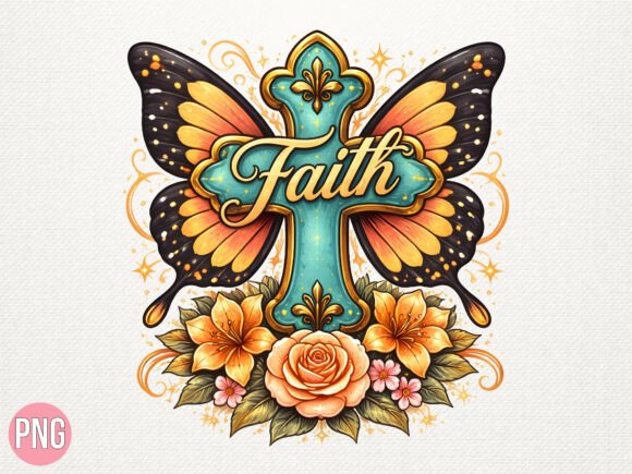 Faith Butterfly Cross Christian PNG