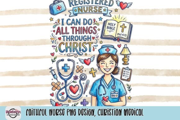 Faithful Nurse PNG Design, Christian Medical for T-Shirt Designs