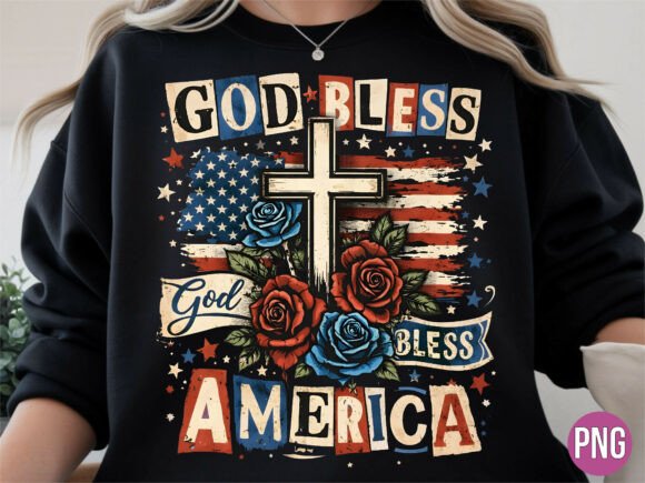 God Bless America Christian Cross PNG for T-Shirt Designs