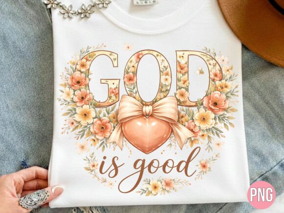 God is Good Peach Floral Heart Christian for T-Shirt Designs