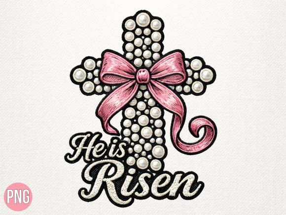 He is Risen Pearl Cross PNG for T-Shirt Designs