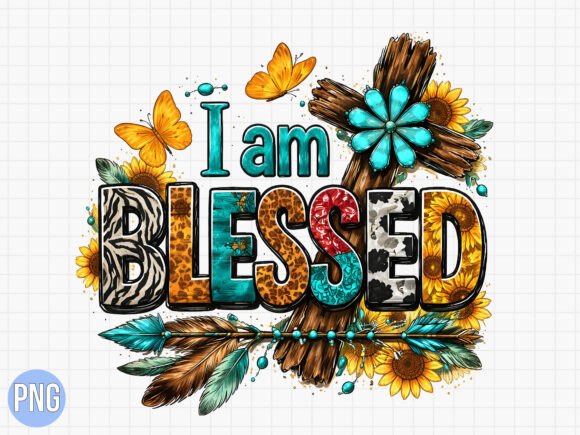 I Am Blessed Western Cross Christian PNG for T-Shirt Designs