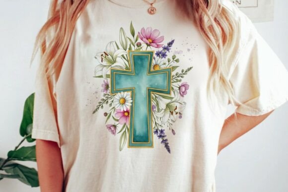 Spring Floral Cross Faith PNG Jesus PNG T-Shirt Designs