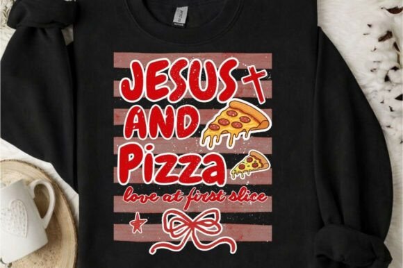 Striped Jesus and Pizza PNG, Christian for T-Shirt Designs